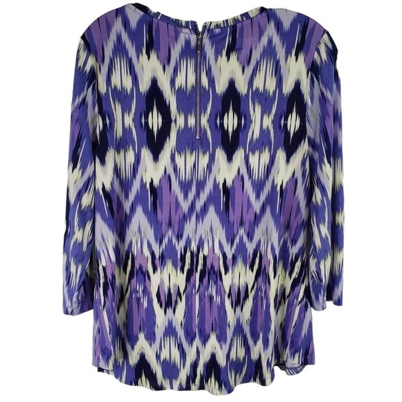Chicos Tunic Shirt Women’s Size 1 US Medium M Purple Geometric Ikat Zip Back - Picture 3 of 10